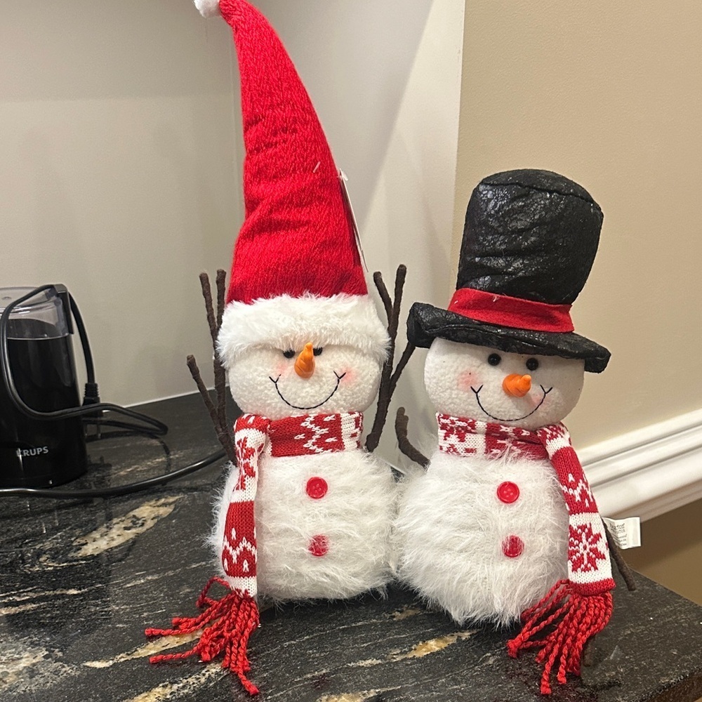 Cheerful Snowman Duo with Red and Black Hats